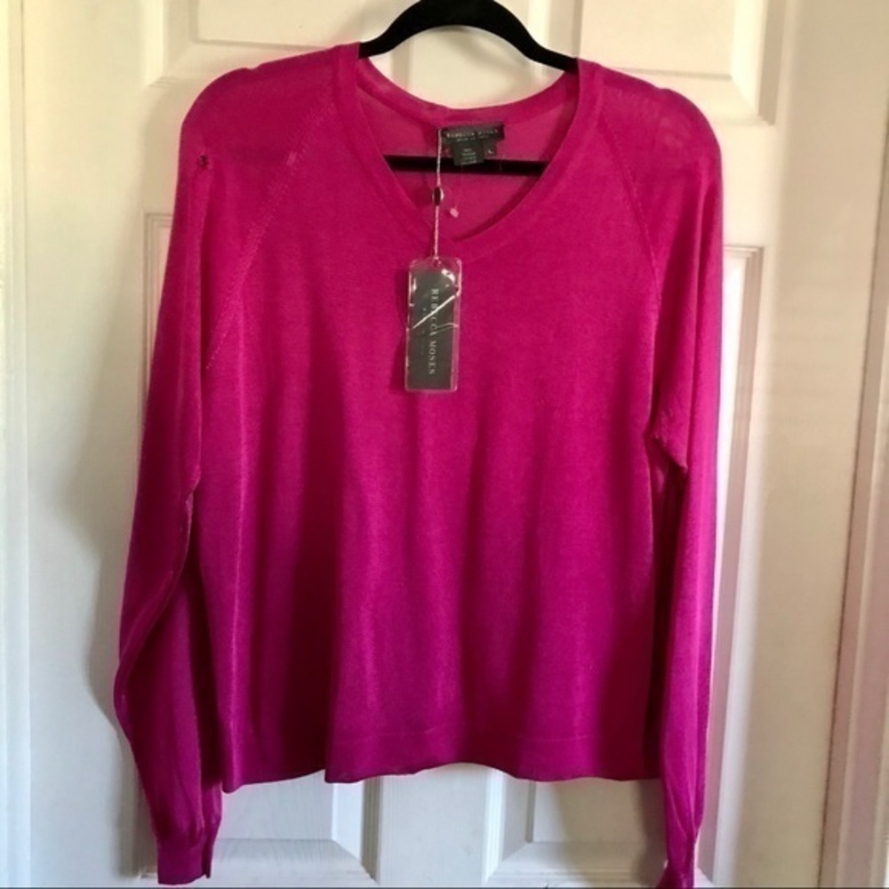 Rebecca Moses silk fuchsia V neck sweater size L